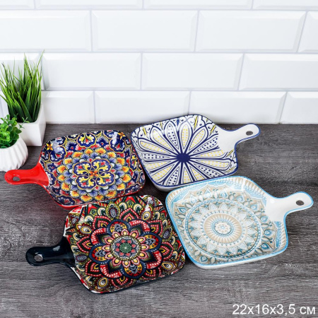 Блюдо с ручкой 22х16х3,5 см / ZY036 /уп 60/