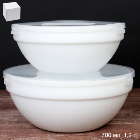 Салатник с крышкой 2 предмета белый / GRAY-SW2A (WHITE) /уп 18/