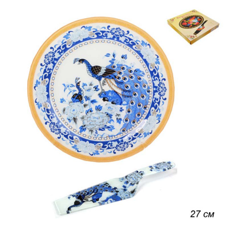 Блюдо для торта с лопаткой 27 см Жостово / S3010/2 A231 /уп 12/ круглый