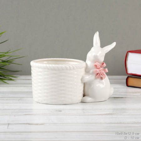 Фигурка кашпо белое Кролик 15х9,5х12,5 см / 19083-1W /уп 24/