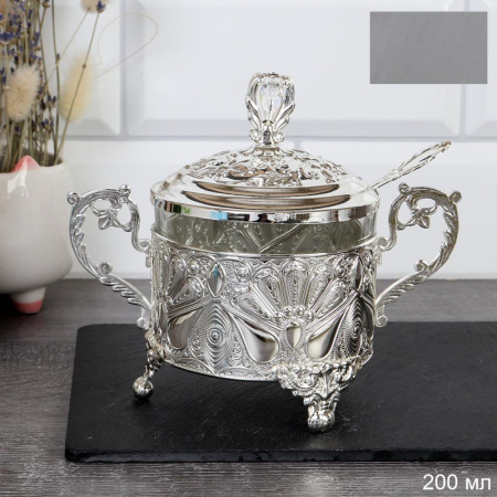 Сахарница 200 мл с ложкой / 885-1-SILVER /уп 48/