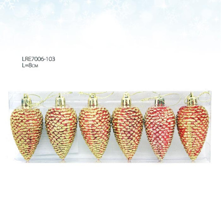 Елочные украшения 6 штук Шишки / LRE7006-103#115 /уп.120/ красные