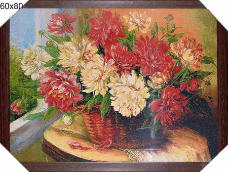 Картина гобелен 60х80 Пионы в корзине /10028-2/