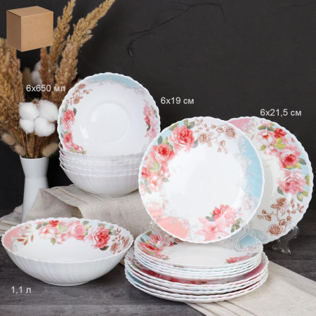 Столовый набор 19 предметов / GRAY-19/758578 (6801) /уп 2/ Розы на голубом