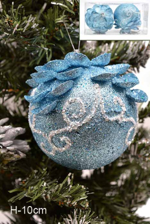 Набор новогодних шаров 2 шт CQ1313/10  10 см /уп.120/ голубой 