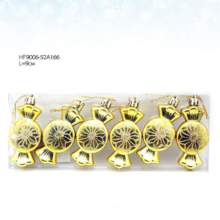 Елочные украшения 6 штук Конфеты золотые / HF9006-52/A166#131 /уп.90/ 
