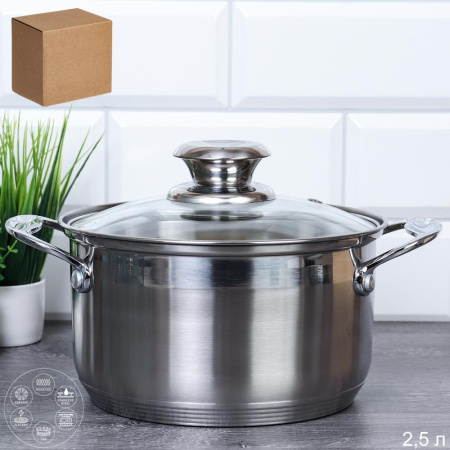 Кастрюля 2,5 л Квинта / FGLR-2.5 /уп 1/ индукция/ гофрокороб/ 0,609/ 0,884