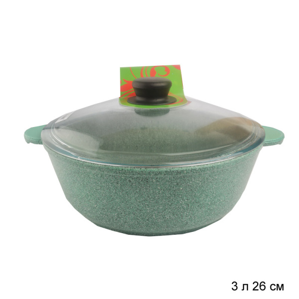 Жаровня 3 л литая 26 см / 6026-м /уп 3/ со стеклянной крышкой