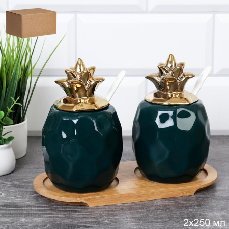 Набор для специй 2 предмета с ложкой 250 мл Ананас / CF433-1 /уп 36/ на подставке