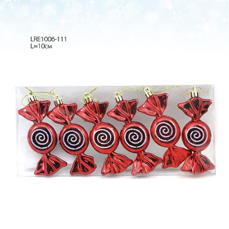 Елочные украшения 6 штук Конфеты / LRE1006-111#127 /уп.200/красные