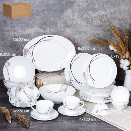 Столовый набор 36 предметов / 36/LHP-FW4 (7267) /уп 2/ Полосы бордо