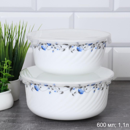 Салатник с крышкой 2 предмета 600 мл и 1100 мл / HDW3B-XN (6801) /уп 12/ (50)