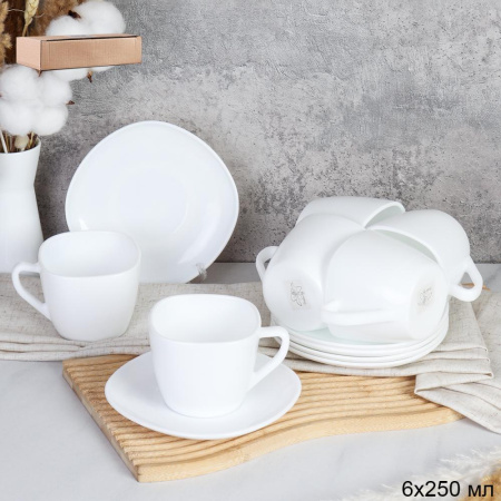 Чайный набор 12 предметов 250 мл белый квадратная форма  GRAY-FXB220-12 (WHITE ) /уп 8/ (50)