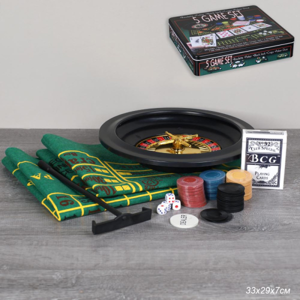 Набор игровой фишки, карты, рулетка, кости, сукно / 6650 /уп.8/