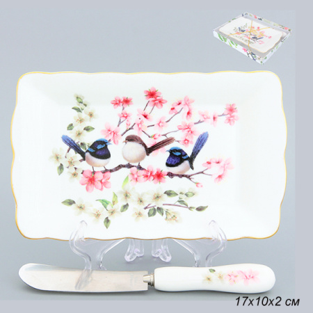 Тарелочка под масло 17х10х2 см Райские птички NEW BONE CHINA / 420030 /уп / п/уп