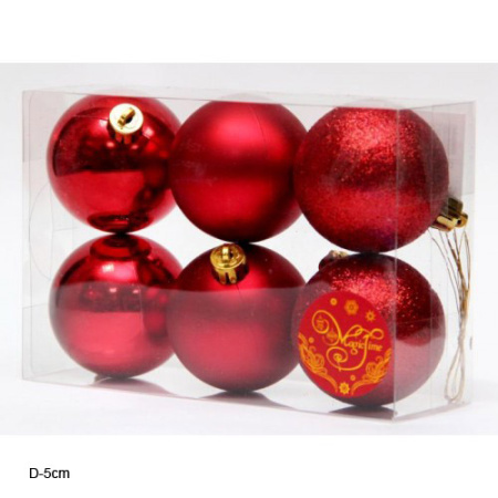 Украшение новогоднее АССОРТИ ШАРОВ КРАСНЫЙ БЛЕСК 6 штук /41950