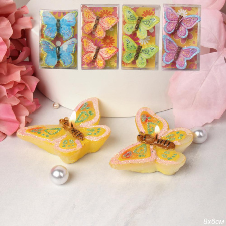 Свеча 2 штуки Бабочка мал 8х6х2 см / ZN7053 ABCD,ZN7049C /уп.144/