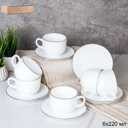 Чайный набор 12 предметов 220 мл ЗОЛОТО GRAY-CB210 GD55-6A White Gold уп8