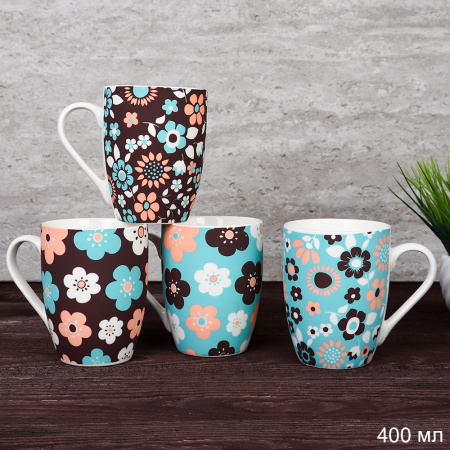 Кружка 400 мл Орнамент цветочный / D620 /уп 72/ Цветы/