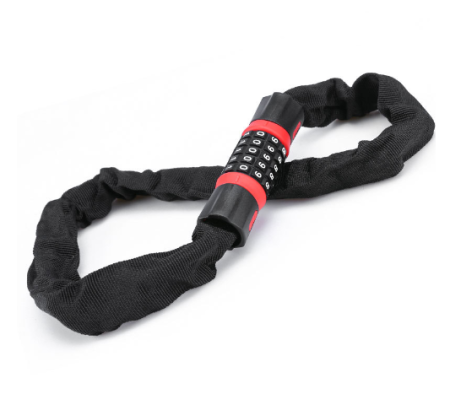 Замок кодовый R-LOCK CHAIN, 5 разрядов, 1200мм, стальная цепь, толщина металла 6 мм, чёрно-красный.