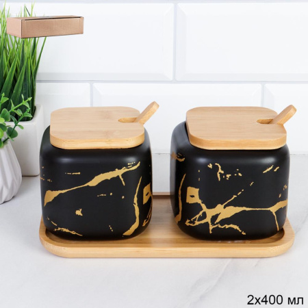Набор для специй 2 предмета с ложкой 400 мл / CF395-1 /уп 36/ на подставке
