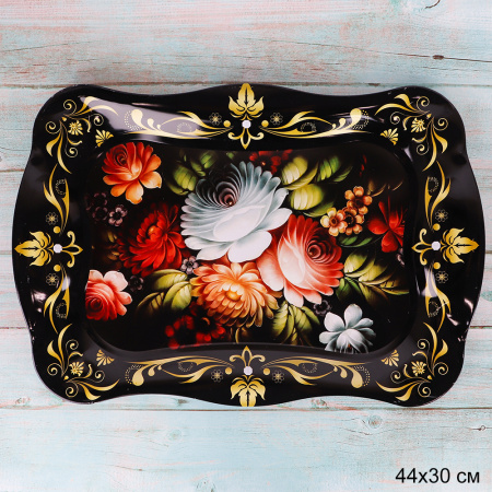 Поднос прямоугольный 44х30 металл Эмаль Букет/ 4578 /уп 100/ черный/ 0,32