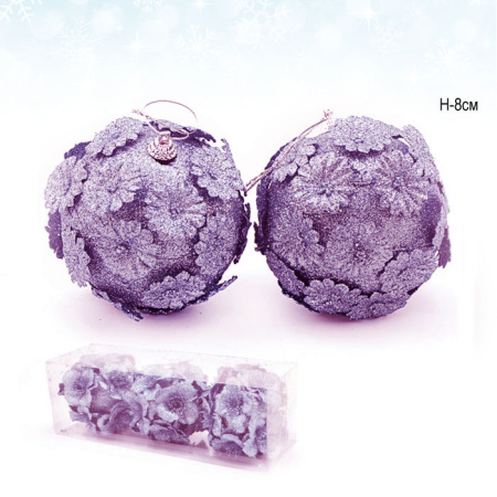 Елочный шар 3 штуки 8 см фиолетовый АКЦИЯ / CQ13205/8 /уп.120/