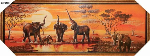 Репродукция картины 30х90 Африканские слоны / RA13 /343-122/
