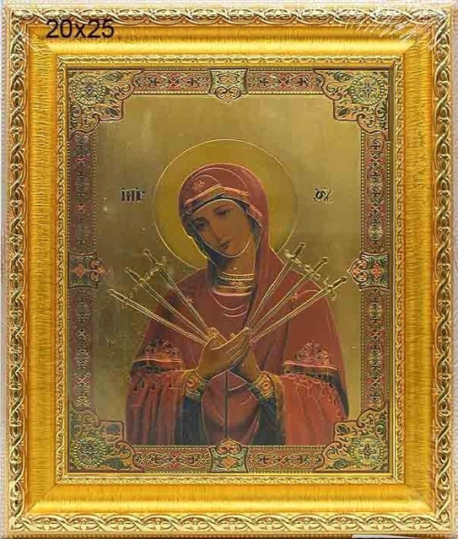 Икона Богородица Семистрельная под стеклом 20х25 / S048-28/4003C-056A1/