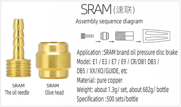 Набор оливка+игла SRAM для гидролиний гидравлических тормозов, 500 штук в банке.
