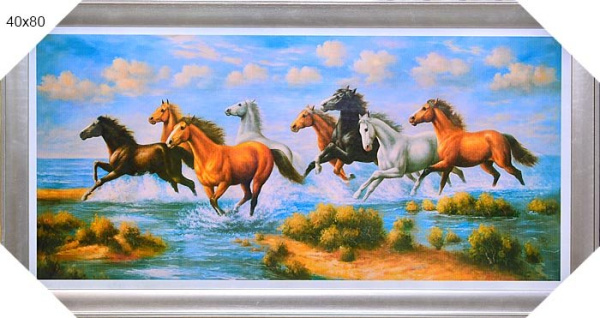 Постер в раме 40x80 Бегущие кони  /4100B-147A/