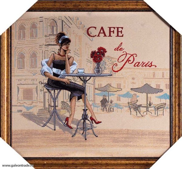 Картина гобелен 51х47 Кафе Париж Брюнетка /10098-1/иваново